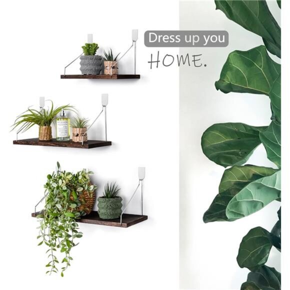 Floating Shelves Set of 3 Rustic Solid Wood Floating Shelf Wall Storage - Picture 6 of 8